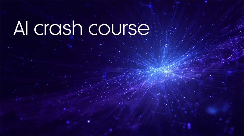 A futuristic background of an energy burst with the words 'AI crash course'